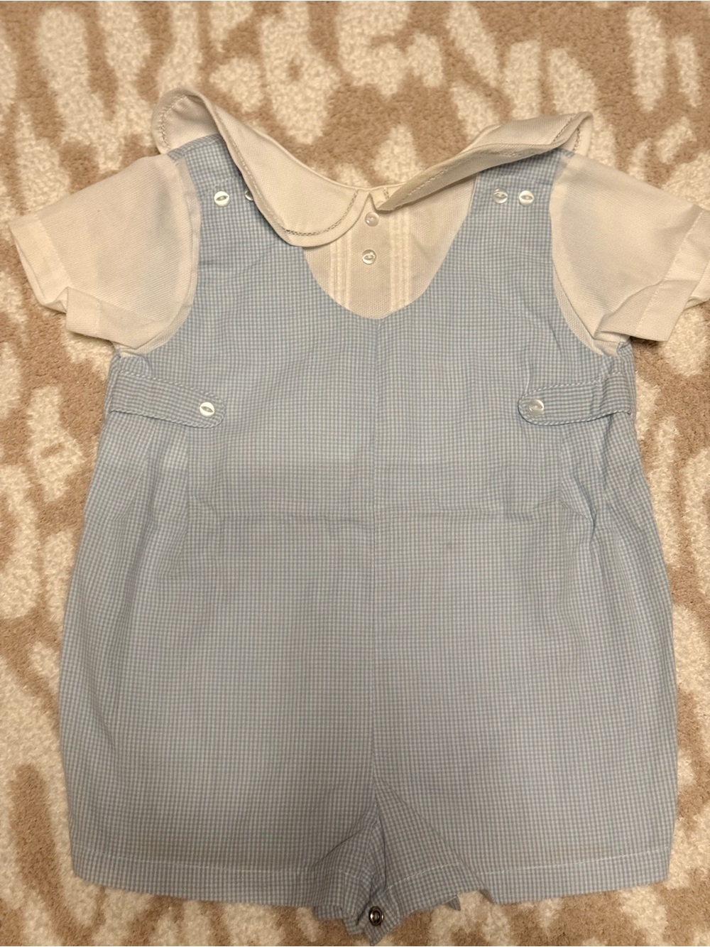 Petit Ami 6m Classic Blue Gingham Baby Boys' Shortall with White Collar